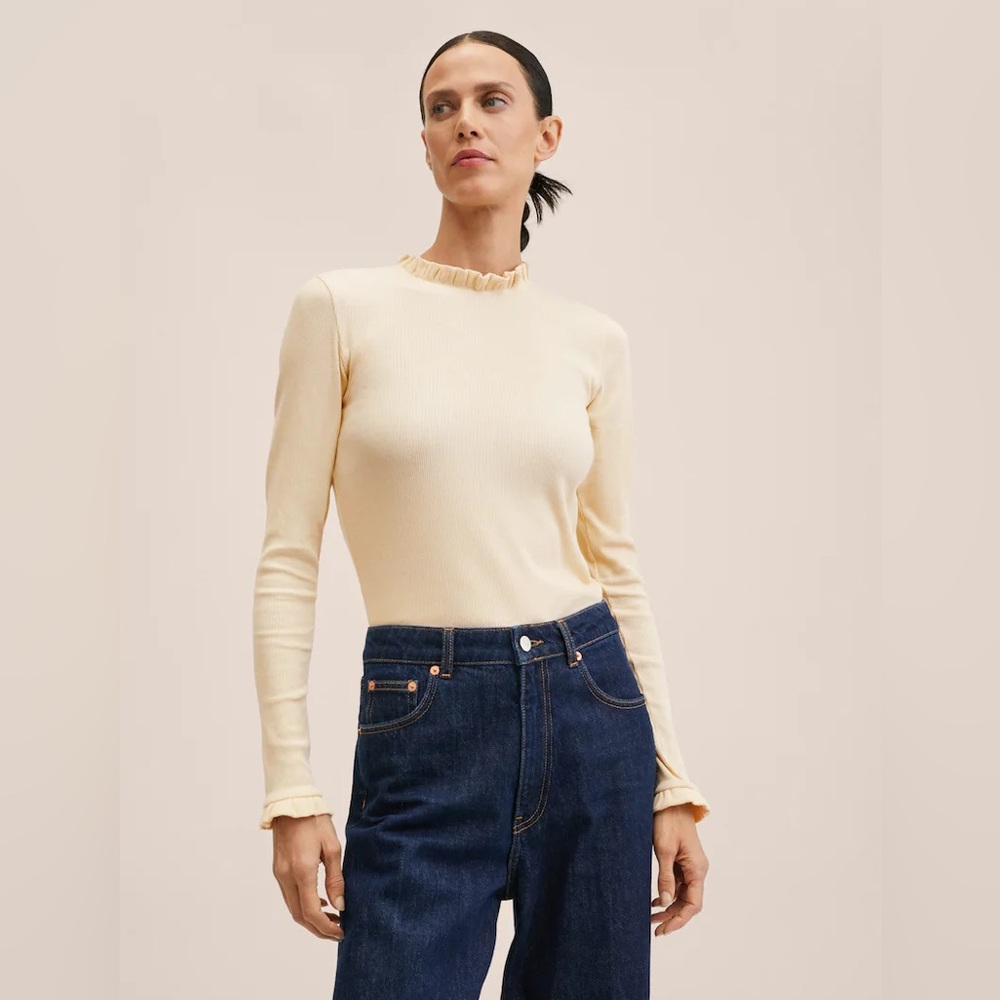 Mango long sleeve ruffle collar shirt